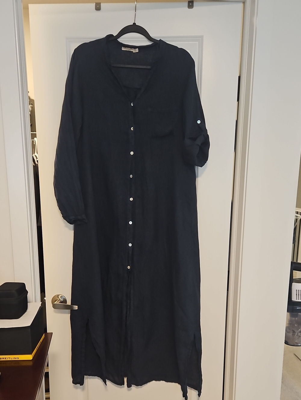 Long Button-Front Black Shirt Dress
